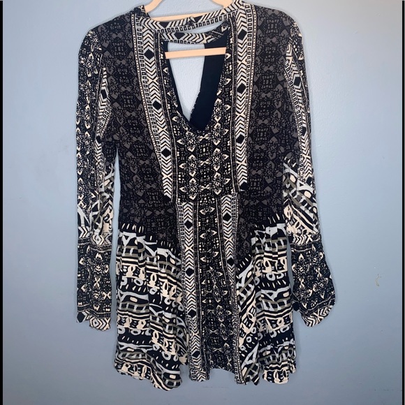 Free People OB565632 Tegan Border Printed Mini Dress in Black Size 4 - Picture 4 of 14